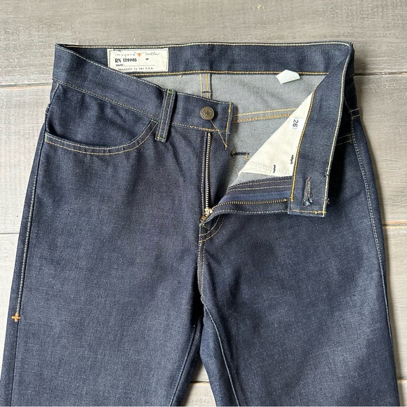 Imogene+Willie Rigid Denim Mid-Rise Jeans Dark Wash Straight Leg Cuffed Hem - Picture 3 of 10